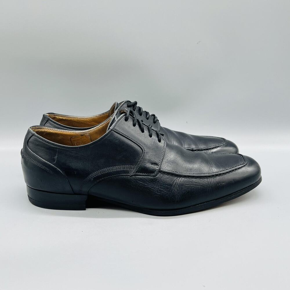 Harrys Of London Shoes Mens 8 Black Leather Derby Oxford Dress Apron Toe Slip On